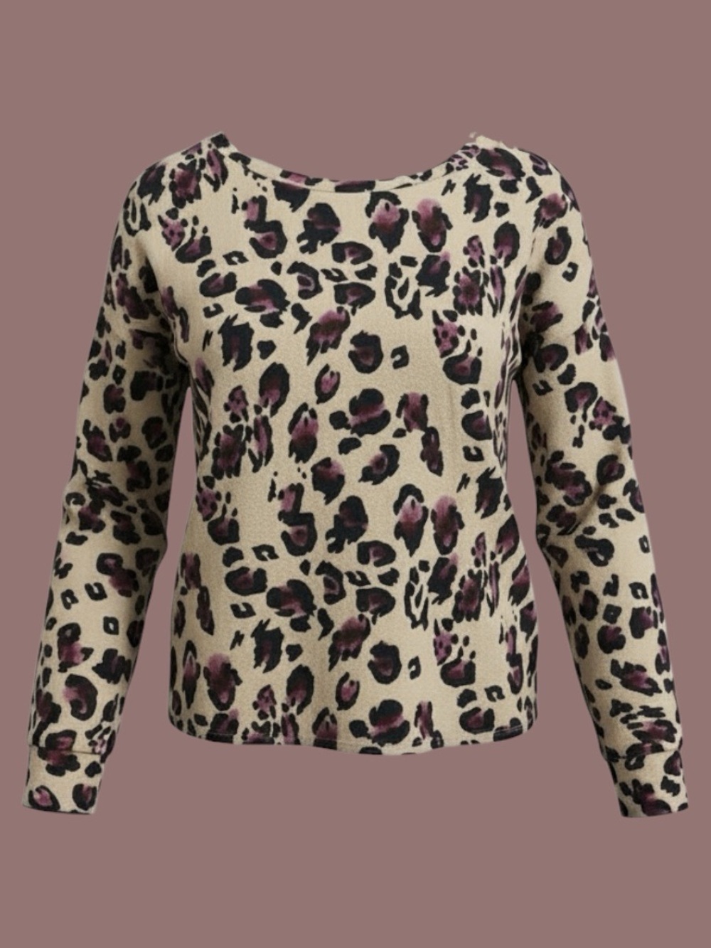 Tan Leopard Print 143 Story Sweater Top Medium Fit Cozy Casual Pullover